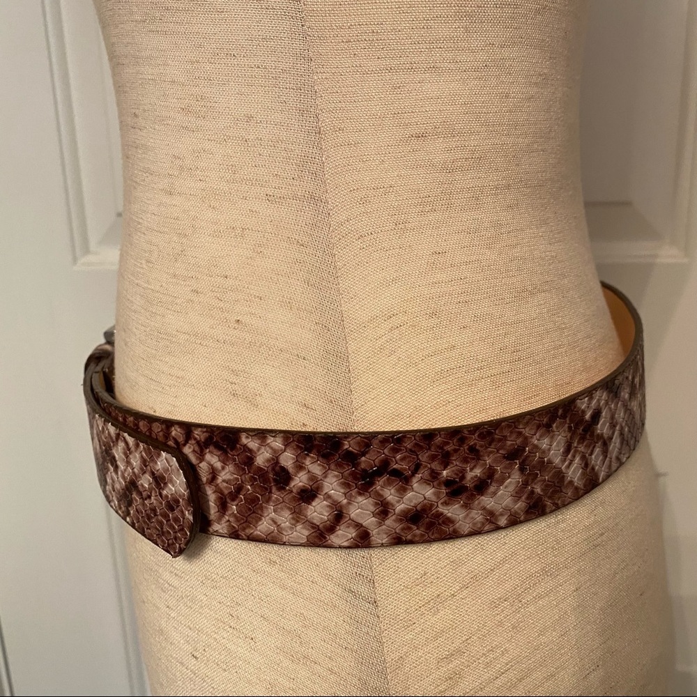 BRAVE LEATHER NEW BELT BROWN CREAM EMBOSSED LEATHER SNAKESKIN LOOK CANADA Size S - Picture 4 of 13
